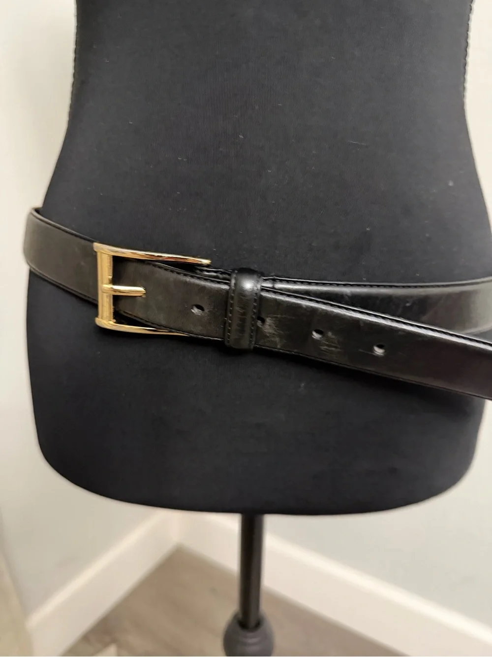 Polo Ralph Lauren Black Italian Leather Men's Belt with Gold Buckle